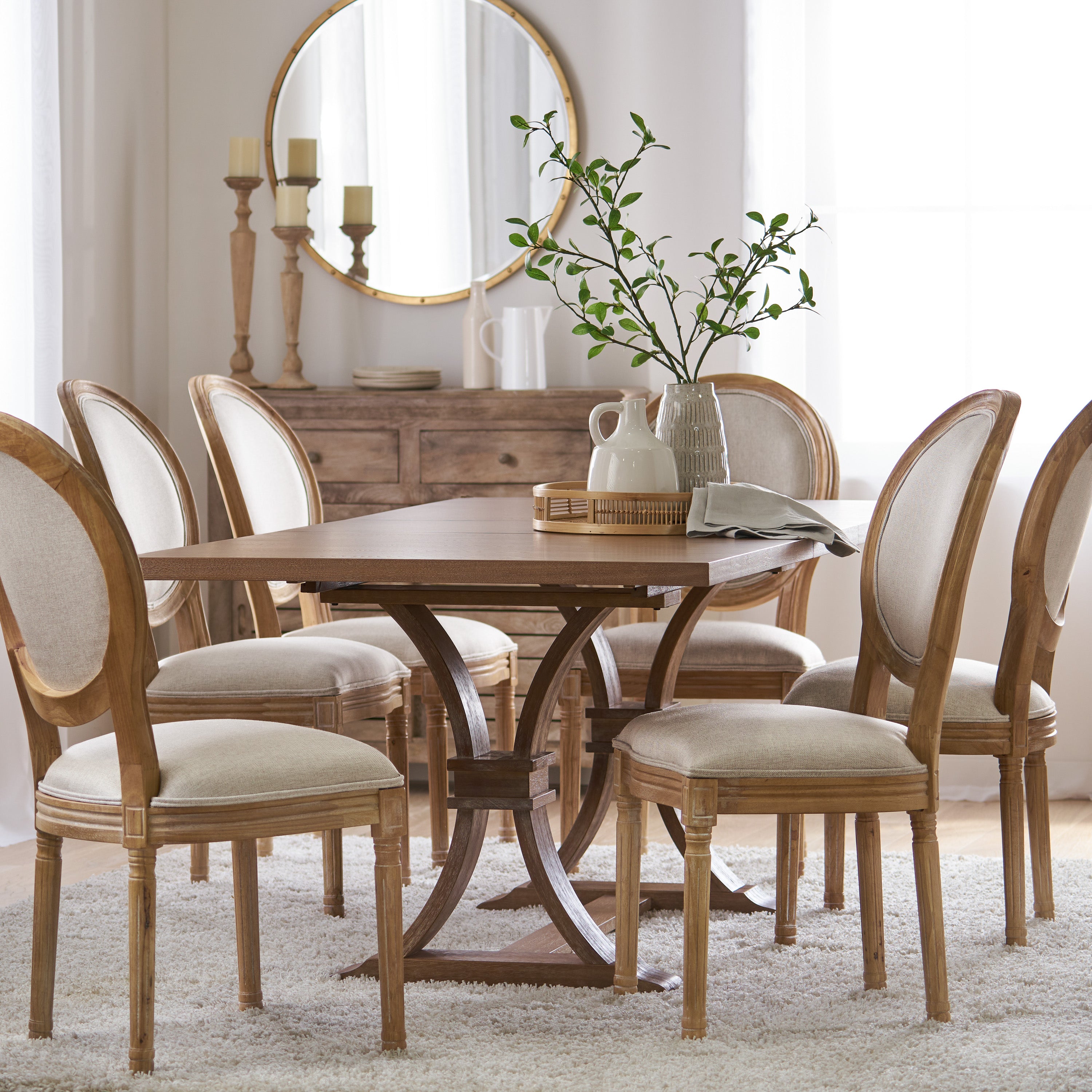 Dason French Country Fabric Upholstered Wood 7 Piece Dining Set