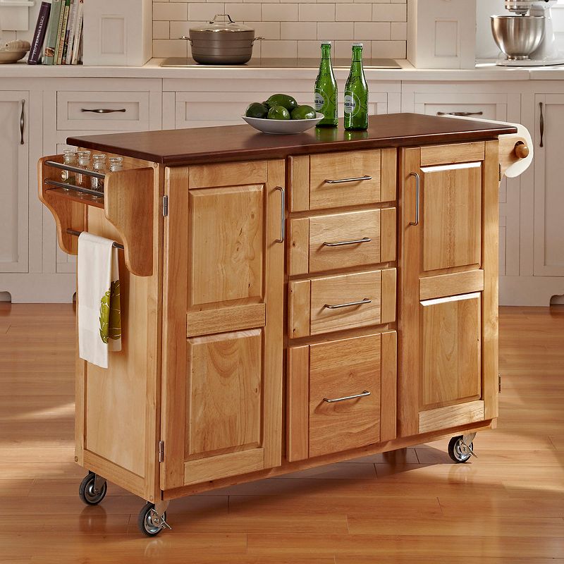 Oak-Top Four Drawer Kitchen Cart