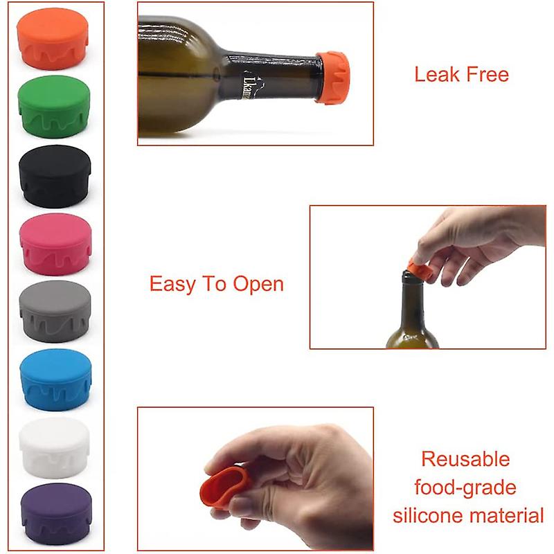 8PCS Wine Stoppers， Reusable Silicone Wine Corks， Silicone Wine Bottle Stopper for Beverages Beer Champagne Bottles