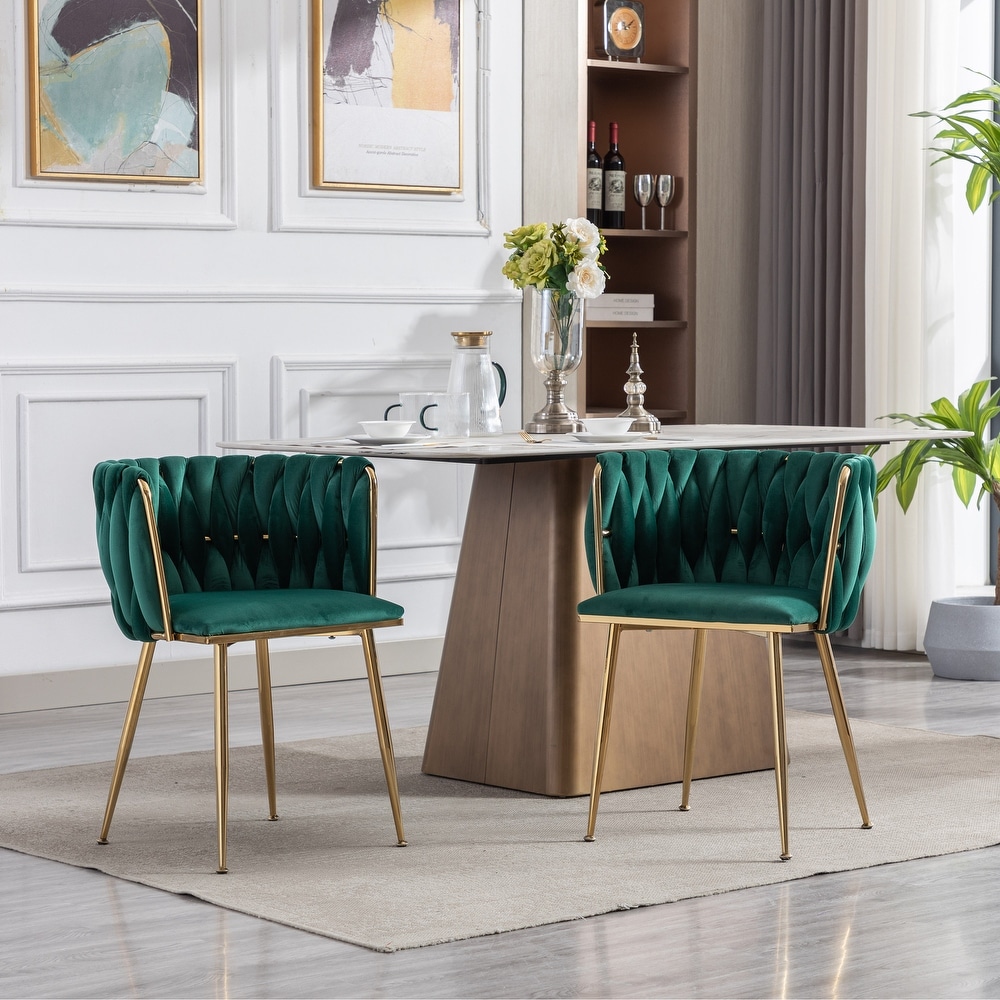 Velvet Upholstered Tufted Side Dining Chair With Golden Legs（set of 2）