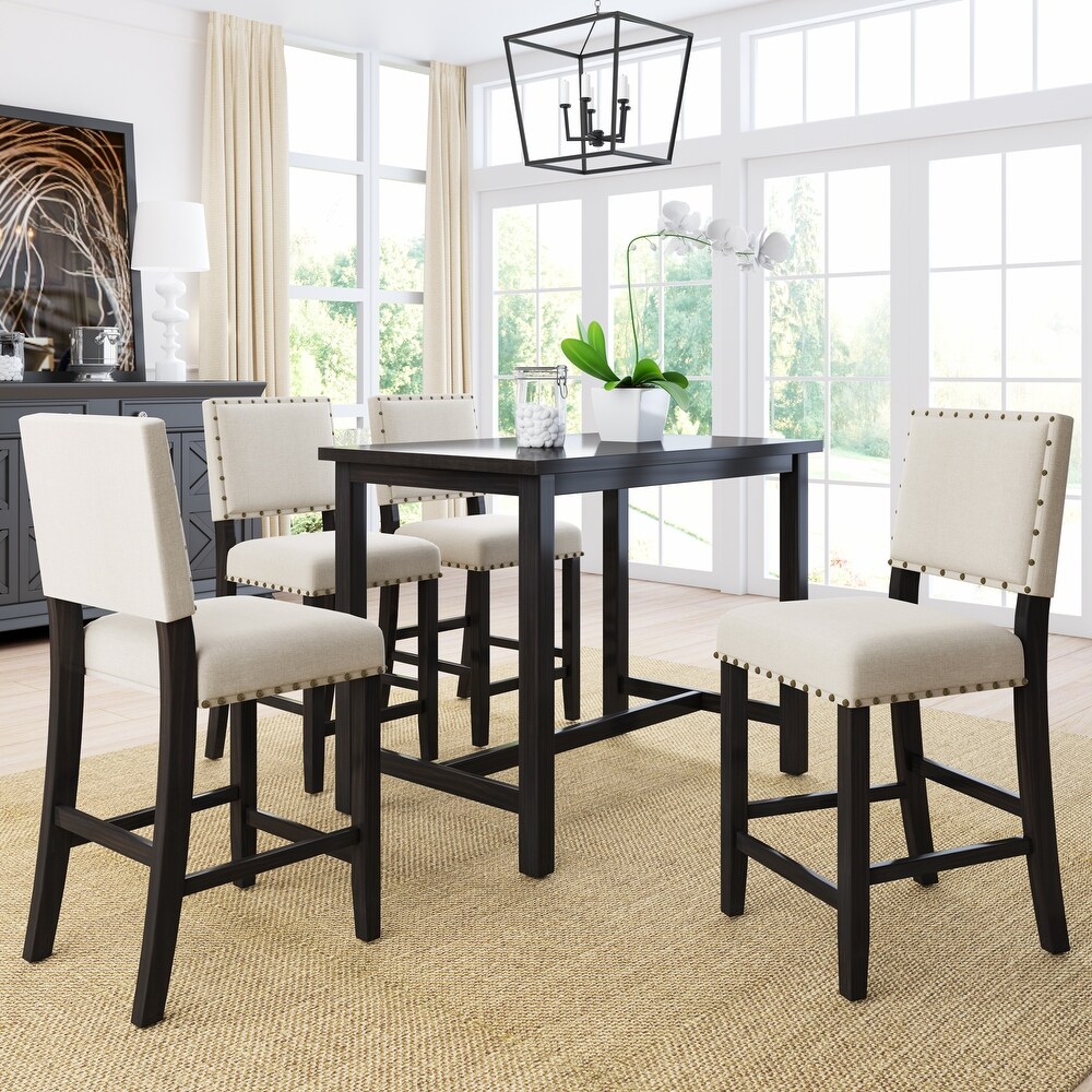 5 Piece Counter Height Dining Table Set with 4 Upholstered Chairs