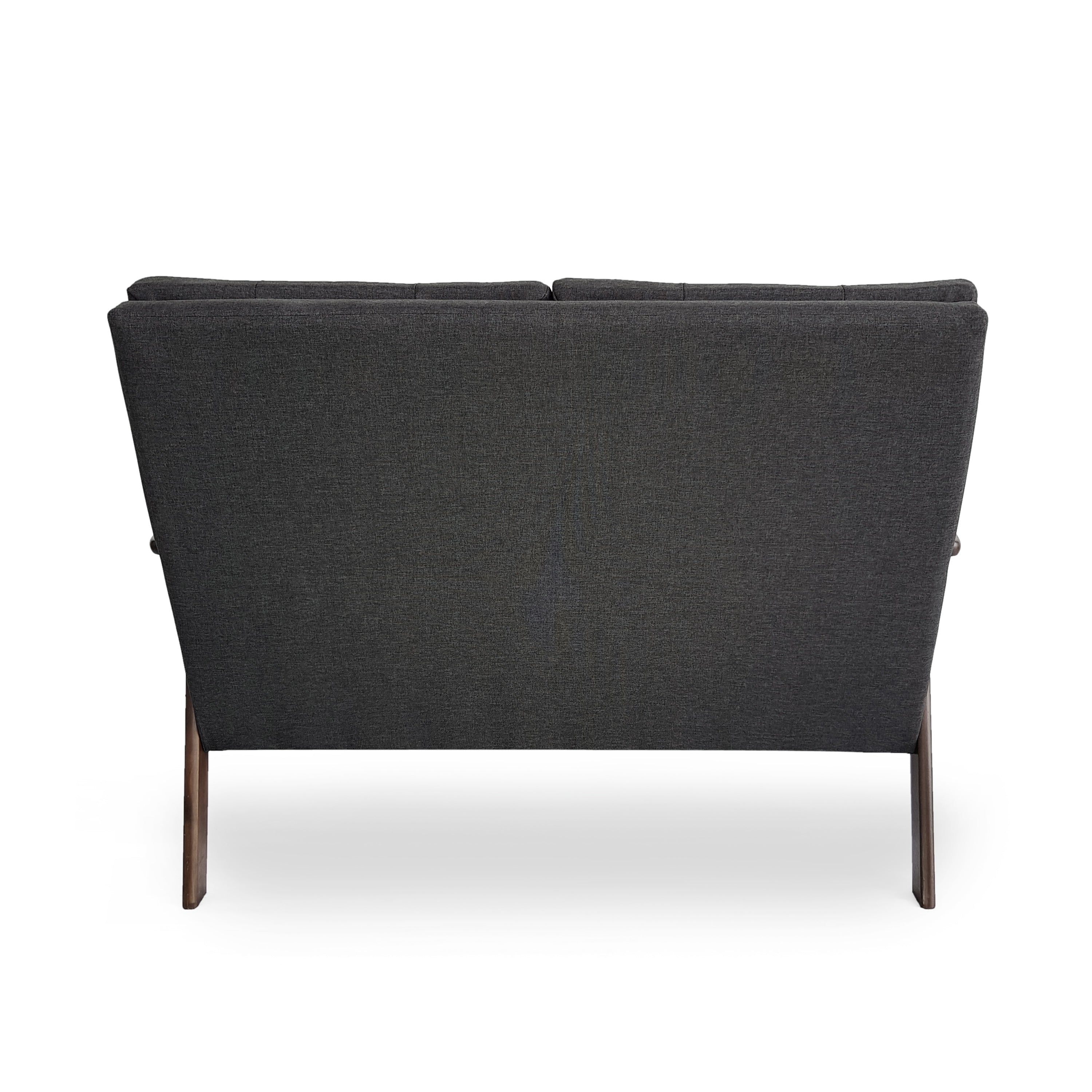 Samulle Mid Century Waffle Stitch Tufted Accent Loveseat with Rubberwood Legs - Black and Walnut Finish