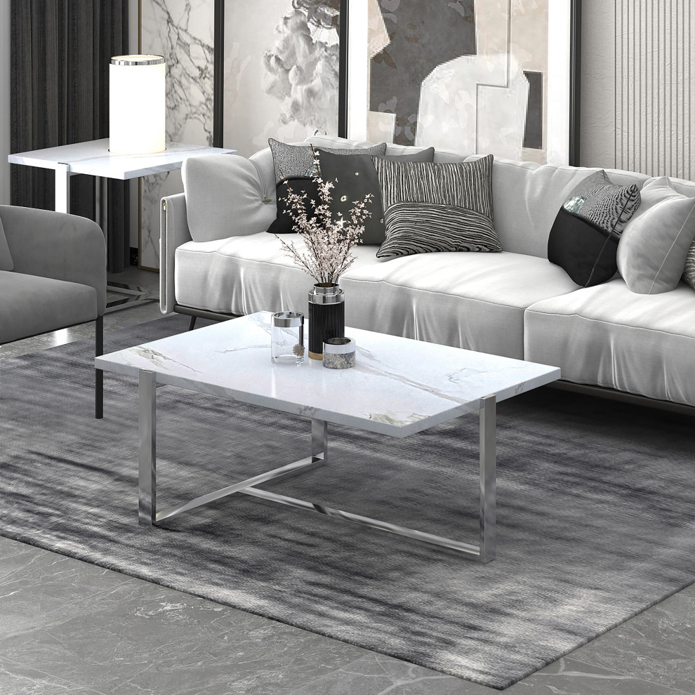 Granite and Paper Veneer and Metal Rectangular Coffee Table   Contemporary   Coffee Tables   by WHI  Houzz