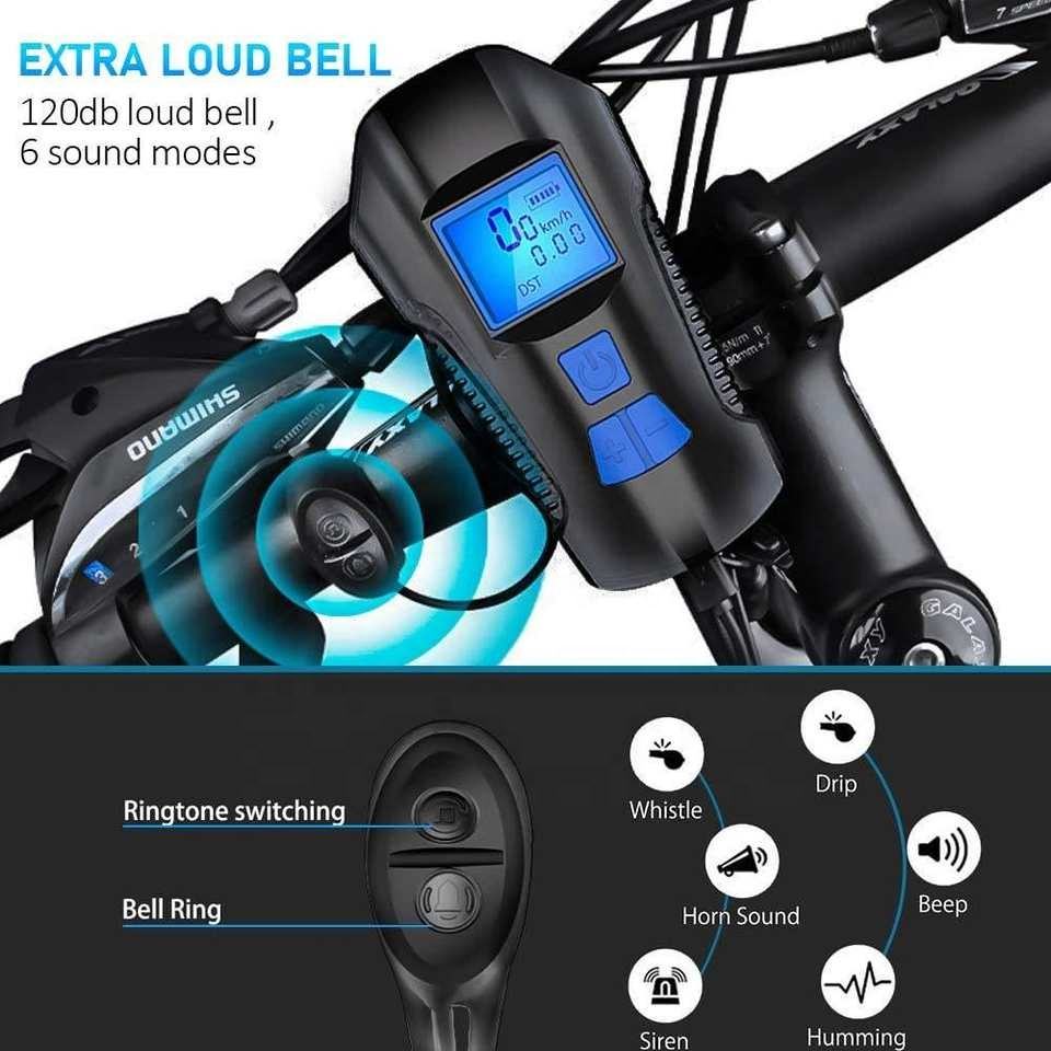 Hot Sale Waterproof Luz de bicicleta Speedometer Bicycle Light With Bike Computer Horn Speaker Rechargeable Cycling Light