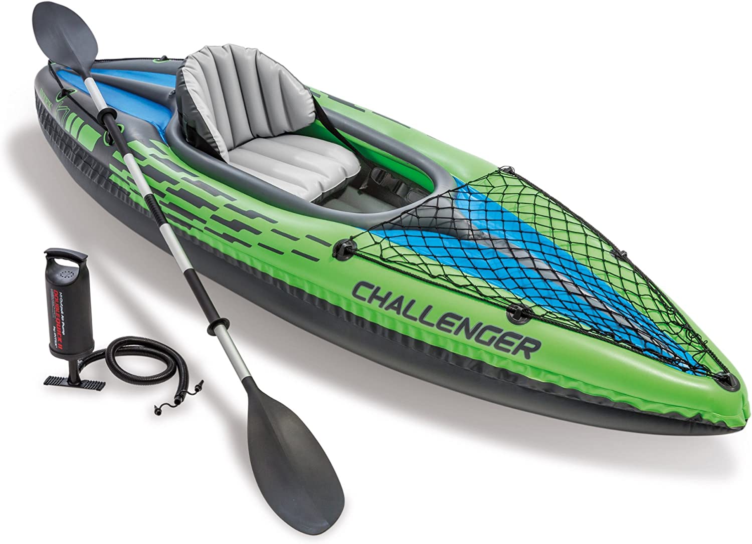 Intex Challenger K1 Kayak， Inflatable Kayak Set with Aluminum Oars and High Output Air-Pump