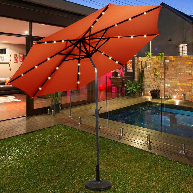 10 FT Outdoor Market Patio Umbrella with Solar LED Lights & Crank, Easy Tilt Table Umbrella for Deck Pool