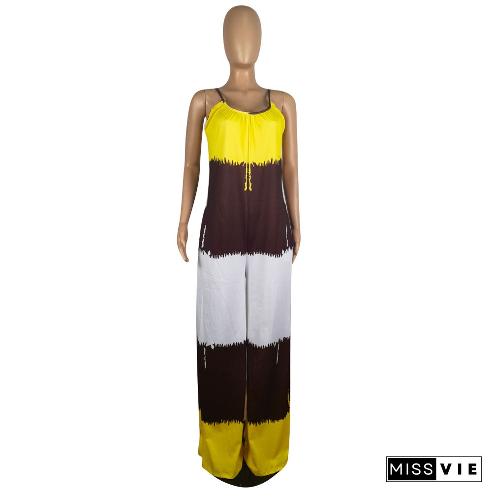 Tie Dye Spaghetti Strap Loose Wide Leg Jumpsuits