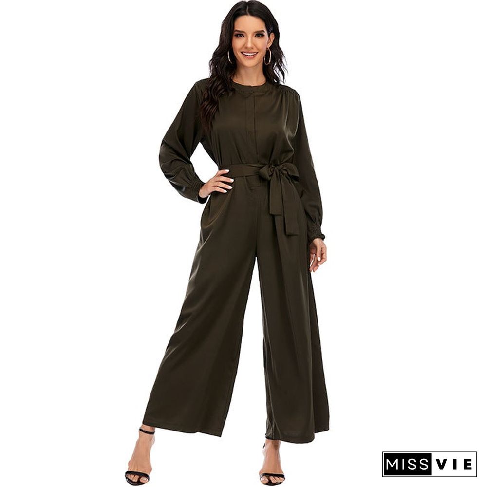 Fashion Jumpsuit Solid Color Waist Temperament Wide-leg Pants