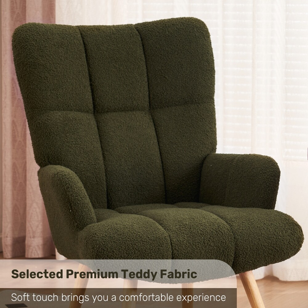 FERPIT Modern Accent Chair Upholstered Teddy Velvet Chair with Solid Wood Legs