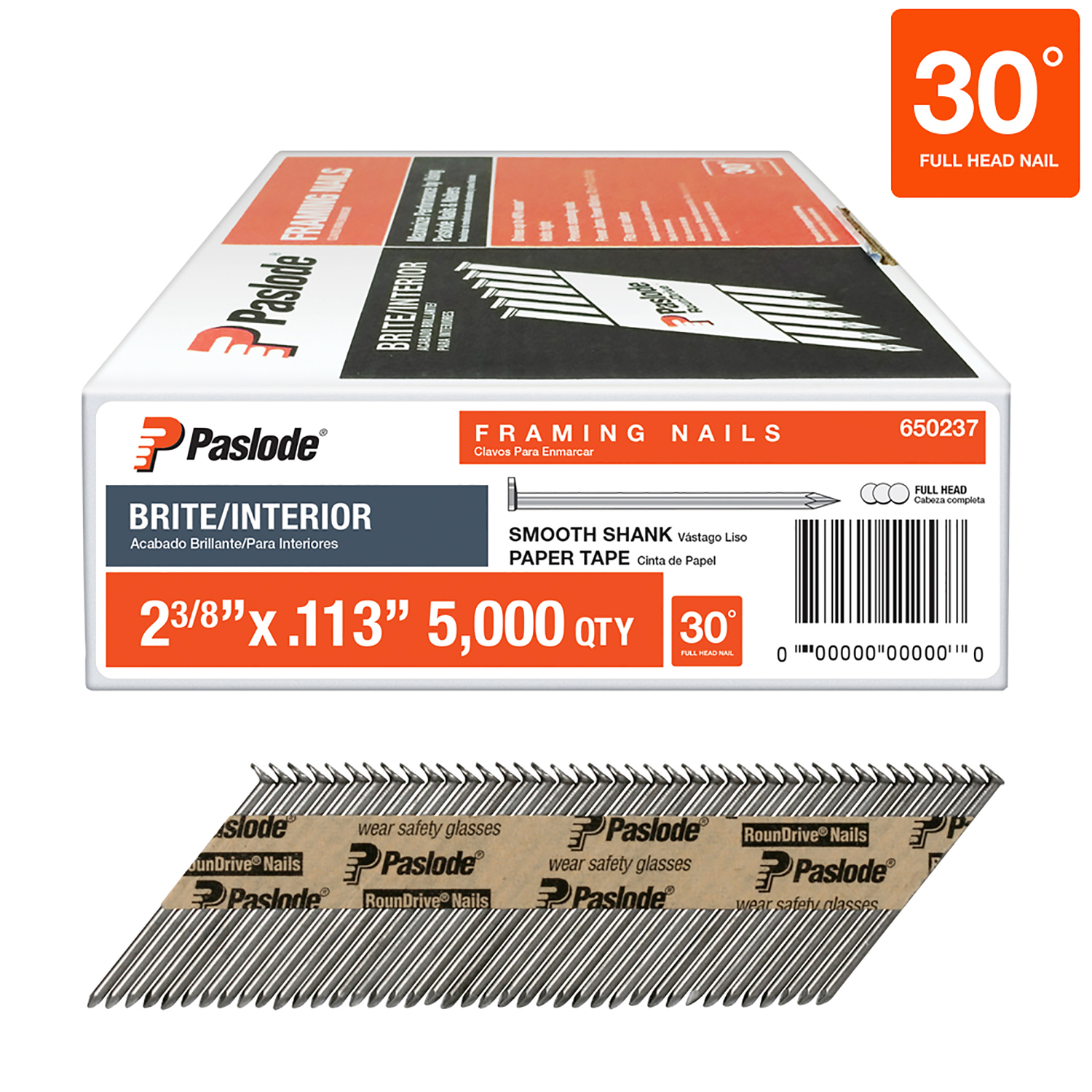 Paslode RounDrive 2-3/8 in. Angled Strip Brite Framing Nails 30 deg 5000 pk