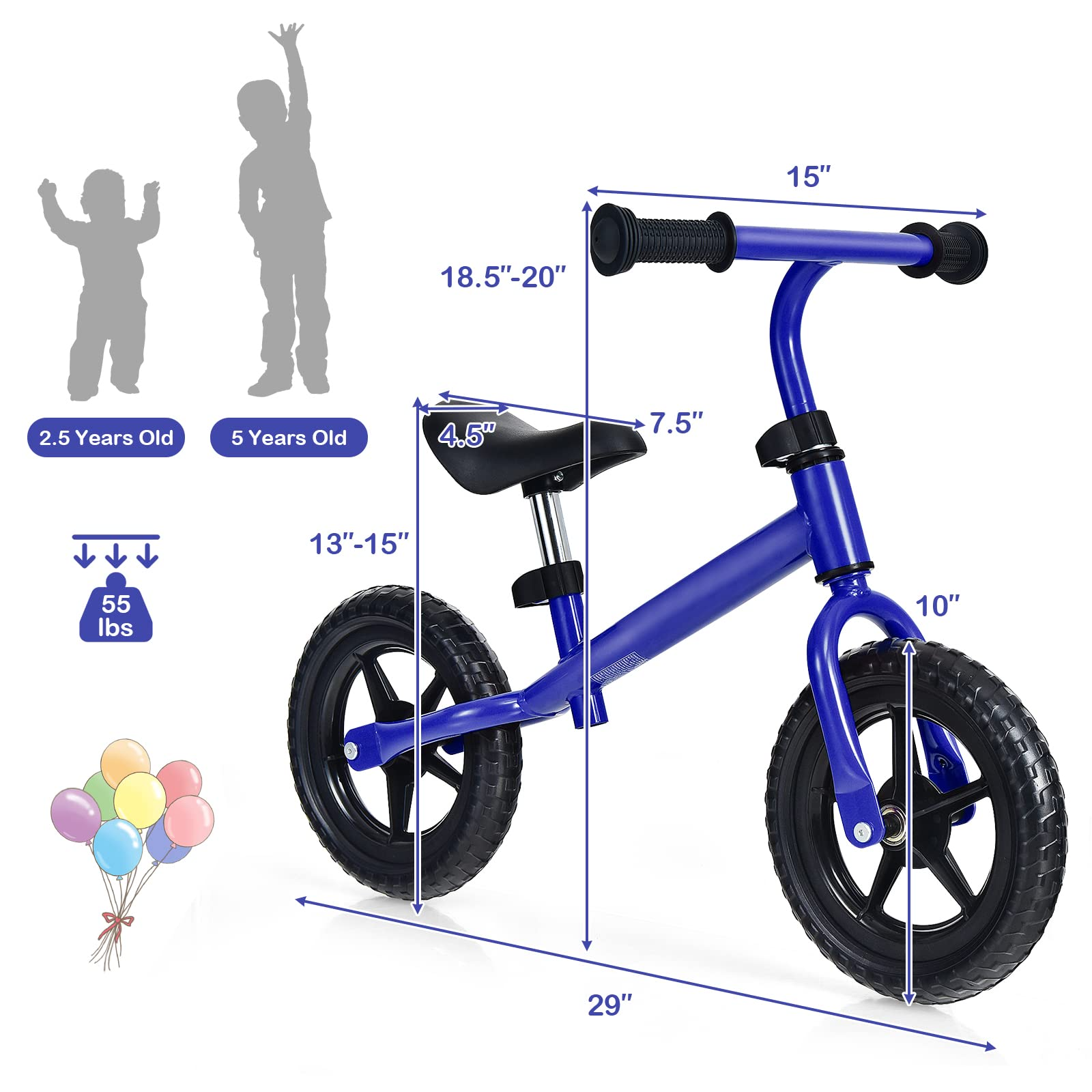 BABY JOY Kids Balance Bike, No Pedal Training Bicycle with Adjustable Handlebar & Seat and Puncture-Proof EVA Tires