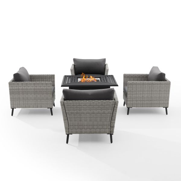 Richland 5Pc Outdoor Wicker Conversation Set W/Fire Table