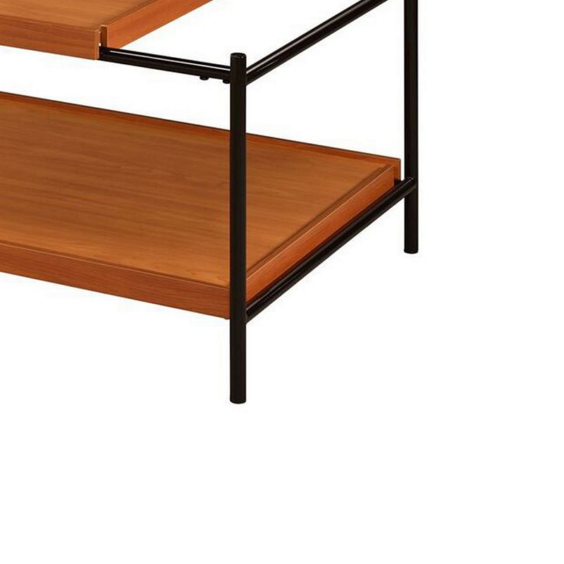 Rectangular Wooden Top Metal Frame Coffee Table， Oak Brown and Black