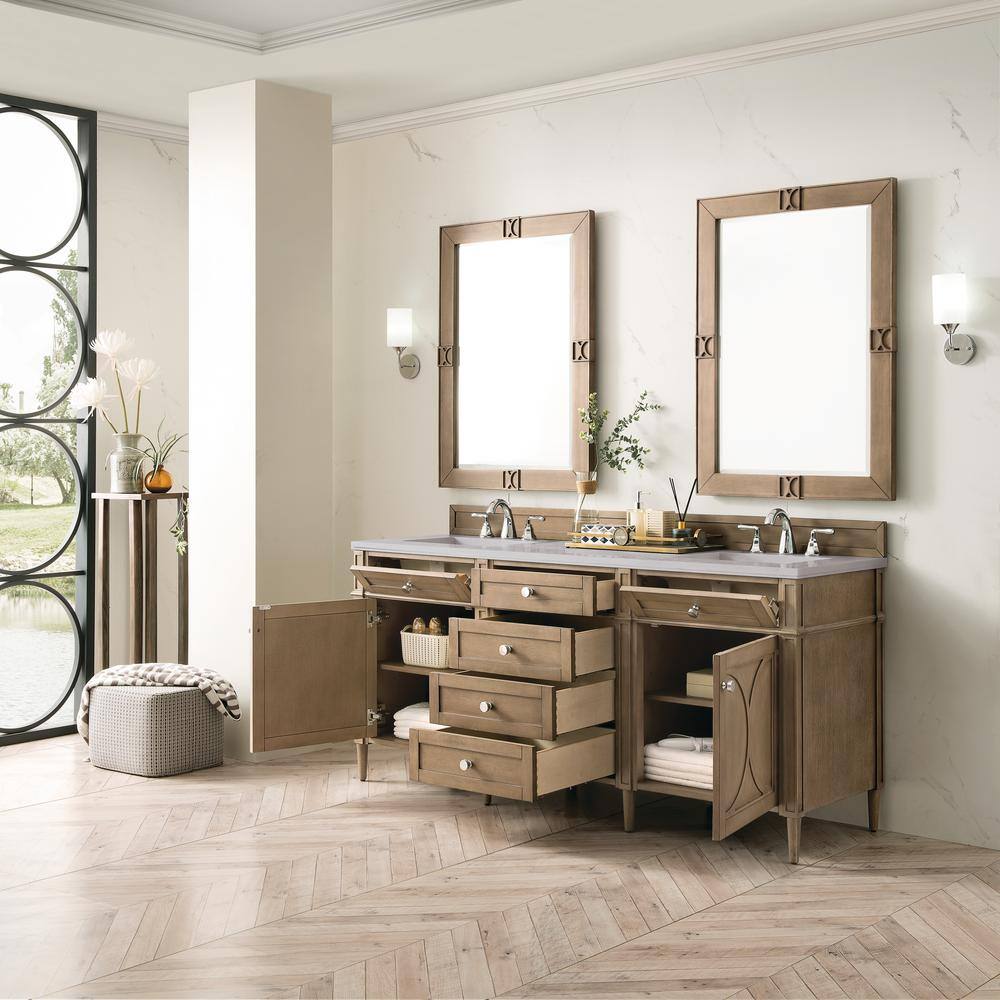 Home Decorators Collection Darrowood 72 in. W x 22 in. D x 33.78 in. H Double Bath Vanity in Whitewashed Walnut with Quartz Top in Pietra Grey HD650V72D-WW-PG