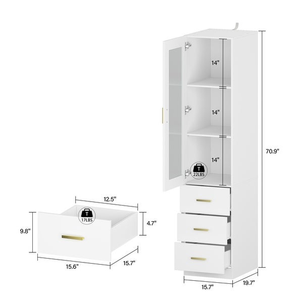 70.9H Combo Chest Dresser Storage Cabinet with Glass Door White - - 37904444