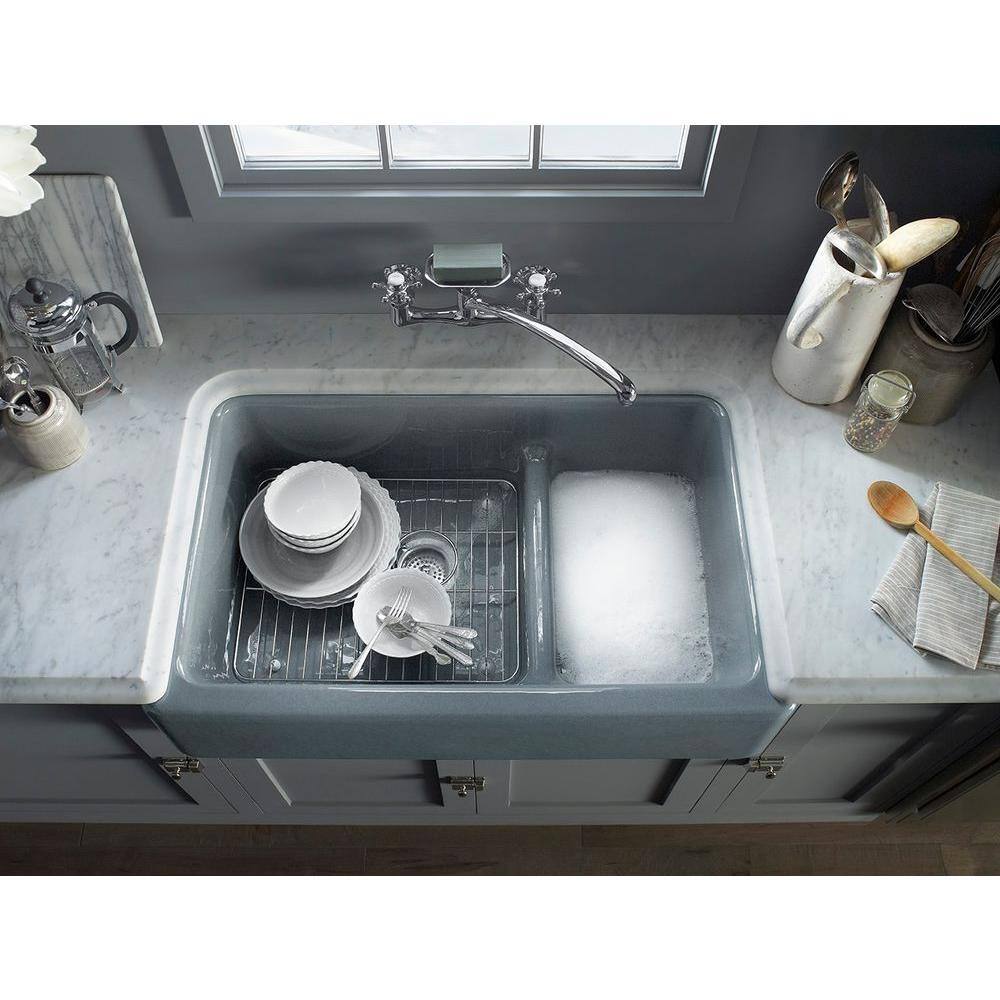 KOHLER Whitehaven Undermount Farmhouse Apron Front Cast Iron 36 in. Single Basin Kitchen Sink in Biscuit K-6488-96