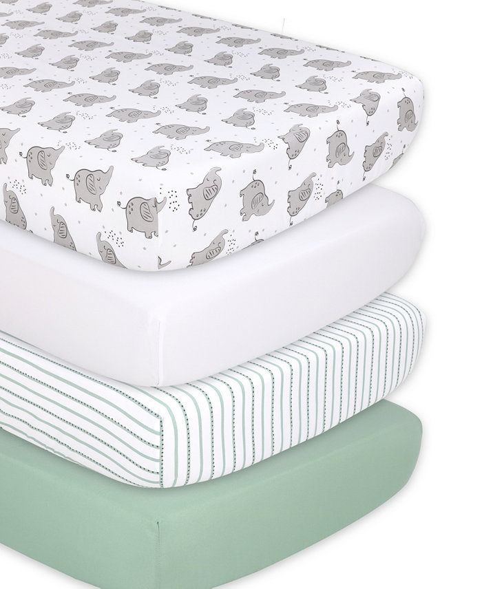 The Peanutshell Not So Basic Elephant 4 Pack Crib Fitted Sheet Set