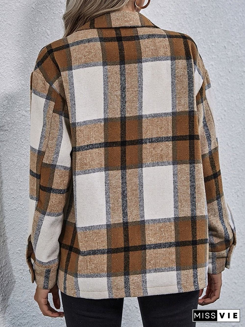 Fall/Winter Woolen Lapel Loose Women's Plaid Jacket