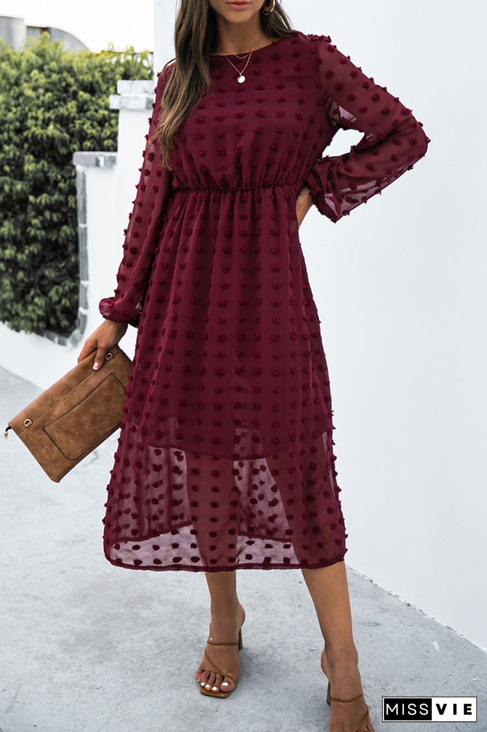 Pom Pom Textured Long Sleeve Dress Women Wholesale