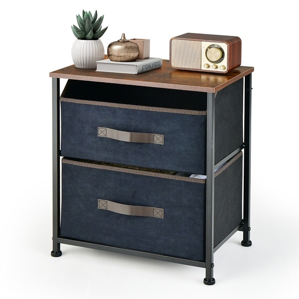 Gymax Nightstand End Side Table Dresser with 2 Pull-out Fabric Drawers