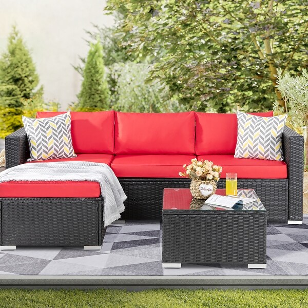 Futzca Outdoor Furniture Patio Sets，Low Back AllWeather Small Rattan Sectional Sofa