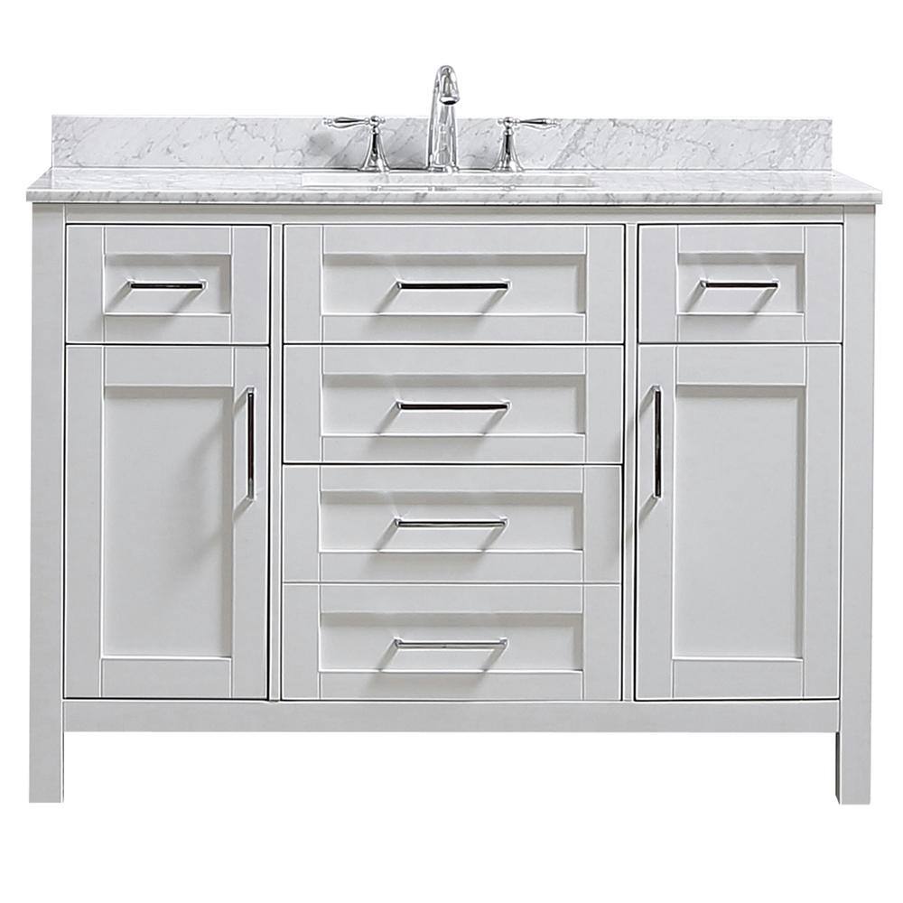 Home Decorators Collection Riverdale 48 in. W x 21 in. D Vanity in White with a Carrara Marble Vanity Top in White with White Sink Riverdale 48W