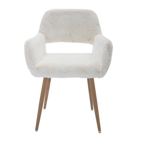 Dining Chairs with Faux Fur， Mid Century Side Chairs with Solid Painting Steel Leg for Dining Room