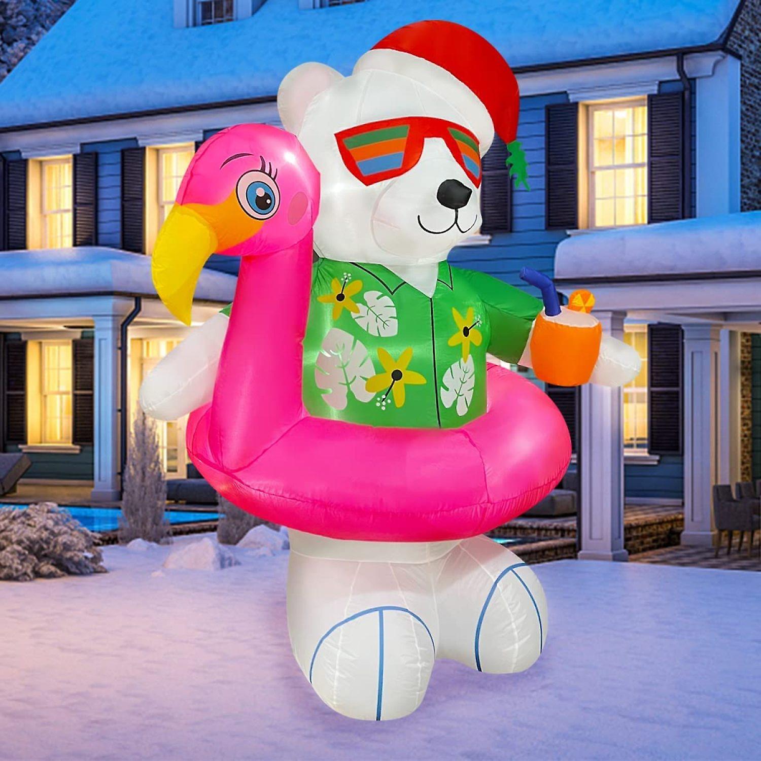 6ft Summer Inflatable Hawaiian Polar Bear With Flamingo Pool Float Decoration， Led Blow Up Lighted Decor Indoor Outdoor Holiday Art Decor Decorations