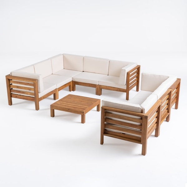 Oana Outdoor 9Piece Acacia Wood Sectional Sofa Set with Coffee Table by Christopher Knight Home