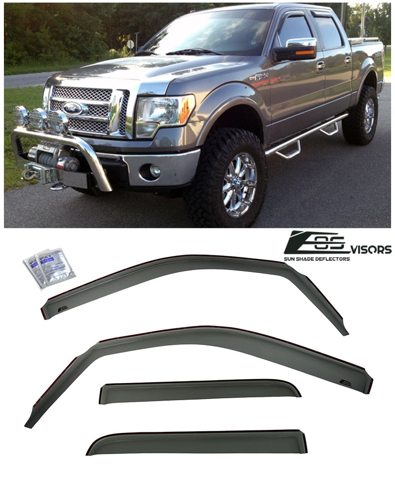 Extreme Online Store for 2009-2014 Ford F-150 Crew Cab | EOS Visors in-Channel Style Smoke Tinted Side Vents Window Deflectors Rain Guards