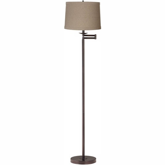 Tall Bronze Natural Linen Drum Shade For Living Room Reading Bedroom Office