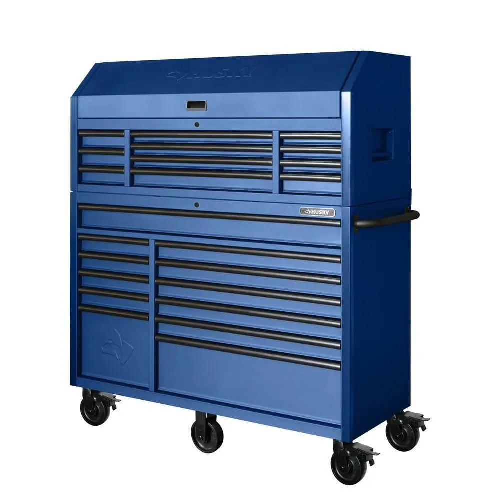 Husky 56 in. W x 22 in. D Heavy Duty 23-Drawer Combination Rolling Tool Chest and Top Tool Cabinet Set in Matte Blue HOTC5623BL2S