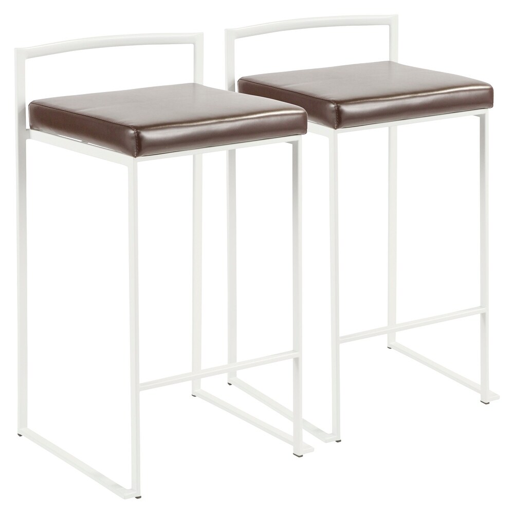 Contemporary Stackable Counter Stool with Faux Leather Cushion   Set of 2