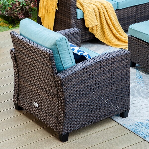 9Seat Patio Furniture Wicker Rattan Outdoor Highback Sectional Sofa Conversation Set with Firepit Table