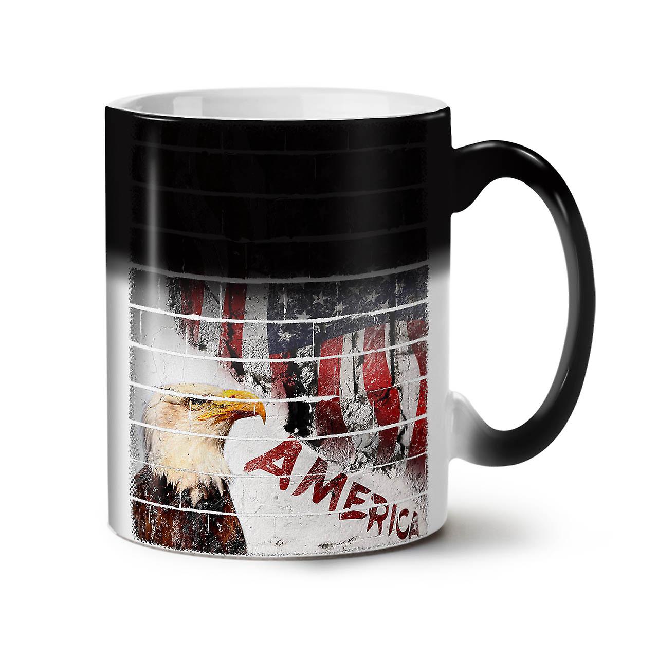 American Eagle Flag USA NEW Black Colour Changing Tea Coffee Ceramic Mug 11 oz | Wellcoda