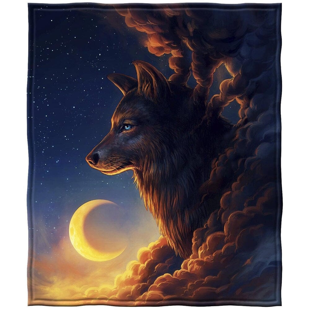 Golden Moon Wolf Super Soft Plush Fleece Throw Blanket