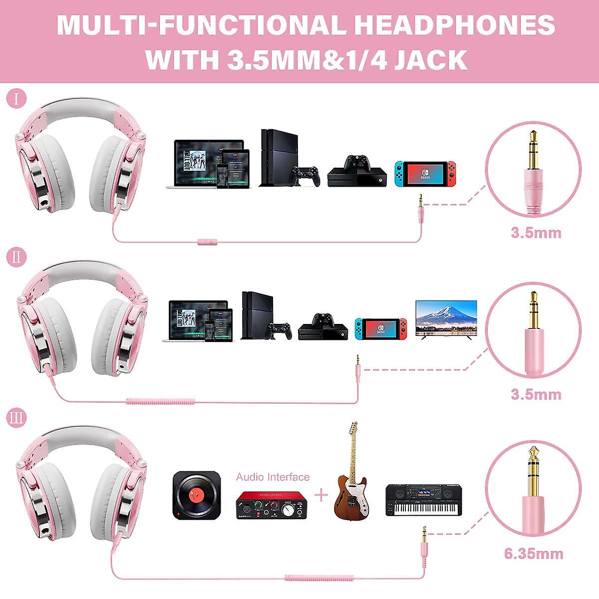 In-Ear Headphones， Wired Bass Headphones， Foldable Lightweight Headphones， Shared Port and Mic for Podcast Guitar PC TV (Light Pink)