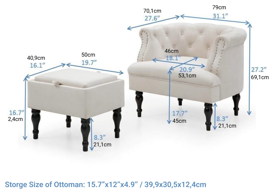 Set of Upholstered Velvet Accent Chair and Storage Ottoman   Eclectic   Armchairs And Accent Chairs   by Miron Demid LLC  Houzz