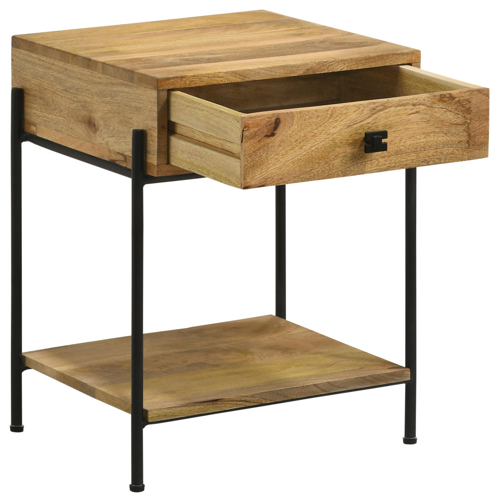 Declan 1 drawer Accent Table With Open Shelf Natural Mango and Black   Modern   Side Tables And End Tables   by Modon  Houzz