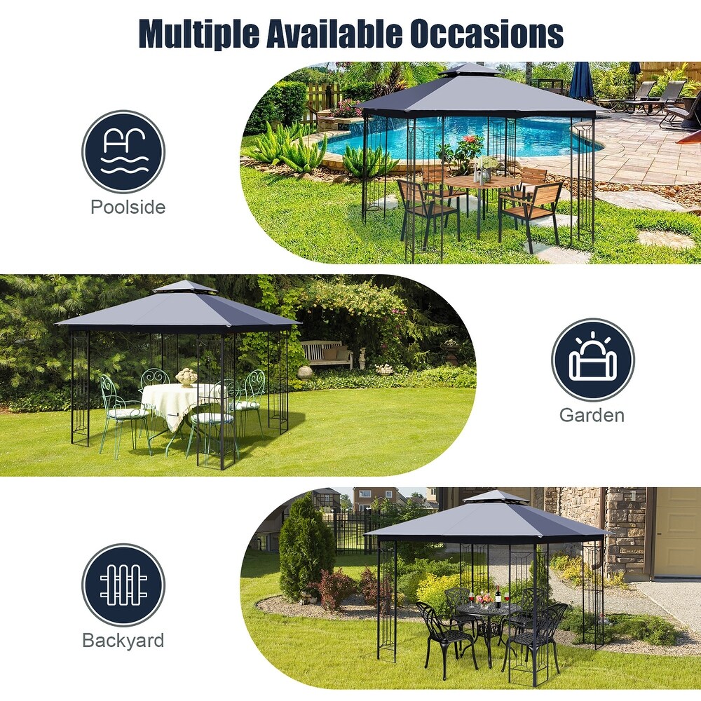 Costway 10' x 10' Patio Canopy Gazebo Outdoor 2 Tier Steel Tent