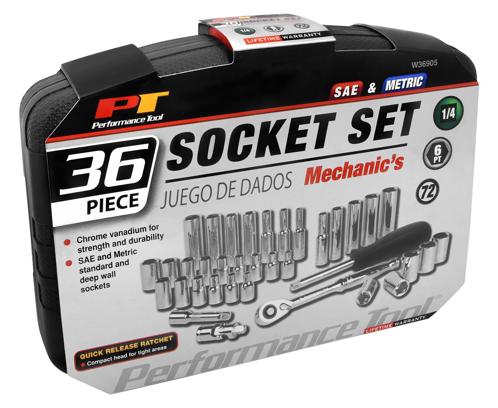 Performance Tool W36905 Performance Tool 36-Piece 1/4 in. Drive Mechanics Socket Sets