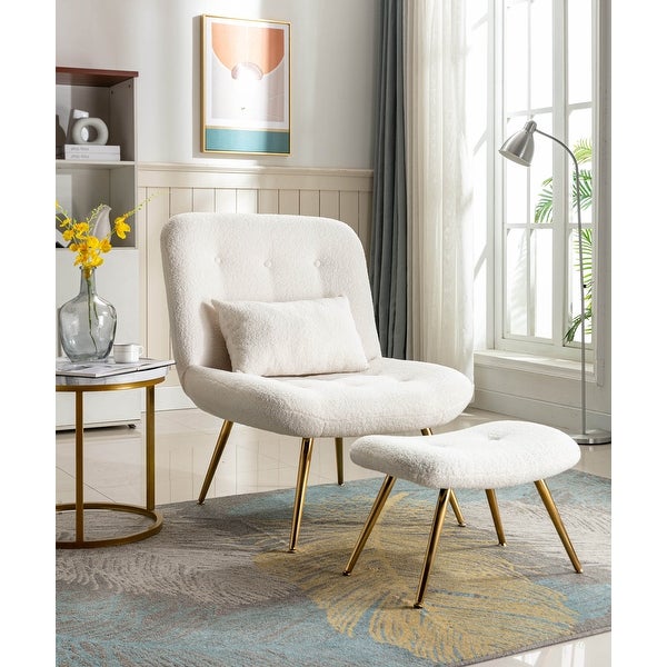 Porthos Home Quinn Accent Chair with Footrest and Pillow， Fabric Upholstery， Gold Legs