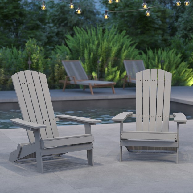 Merrick Lane Set Of 2 Poly Resin Folding Adirondack Lounge Chair All weather Indoor outdoor Patio Chair