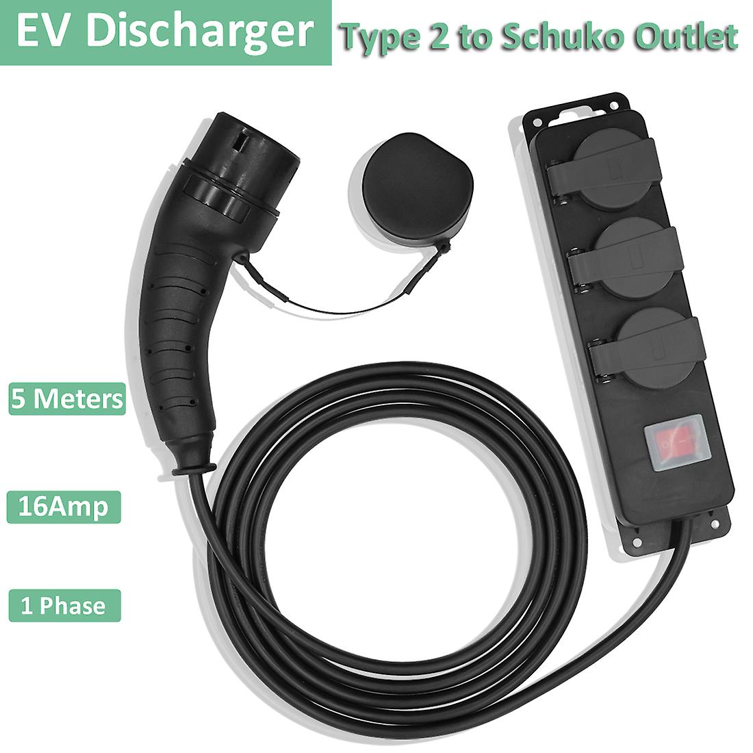 Born Pretty Portable Ev Discharge V2l Electric Car Side Iec 62196-2 Type 2 To Three Holes Eu Sockets 5m Travel Outdoor Power Supply Station