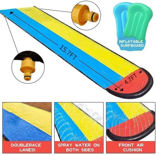 Lavinya Double Lawn Water Slide With 15.7ft Water Slip with 2 Boogie Boards for Kids And Toddlers Ultimate Summer Fun