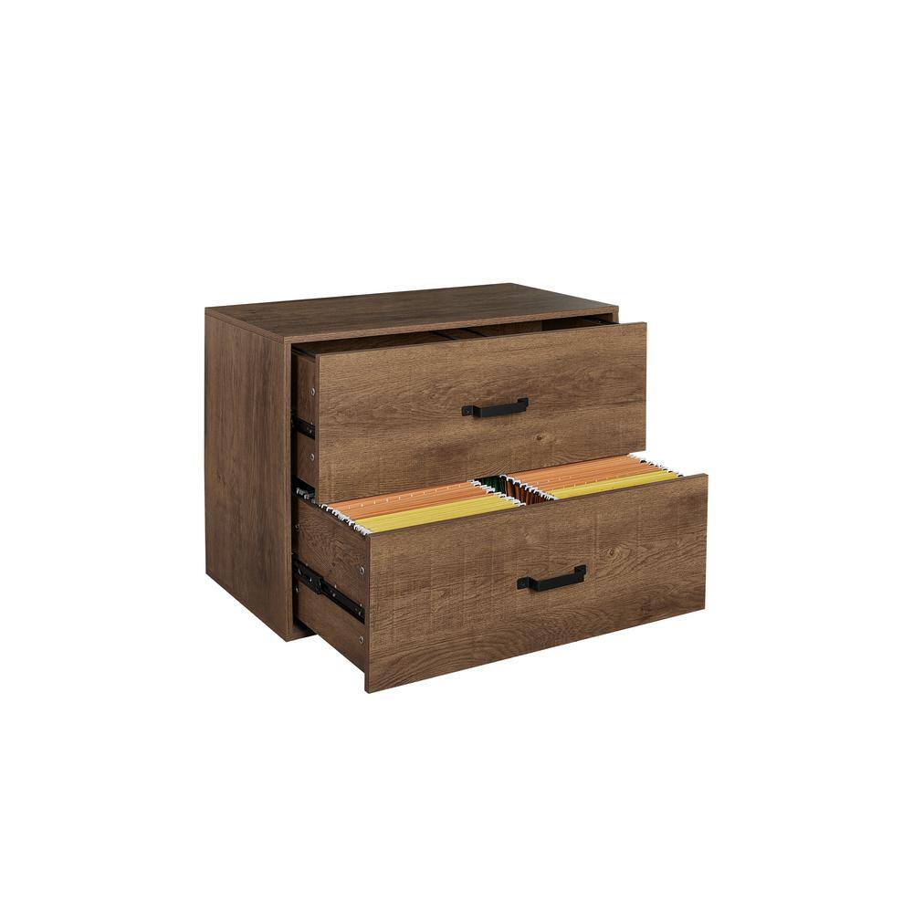 30.31 in. Wide Brown MDF Wood 2-Drawers Lateral Filing Cabinet with Handle Steel Smooth Drawer Runners ZY-W32859184