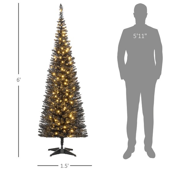 HOMCOM 6' Tall PreLit Slim Noble Fir Artificial Christmas Tree with Realistic Branches，200 Warm White LED Lights and 390 Tips