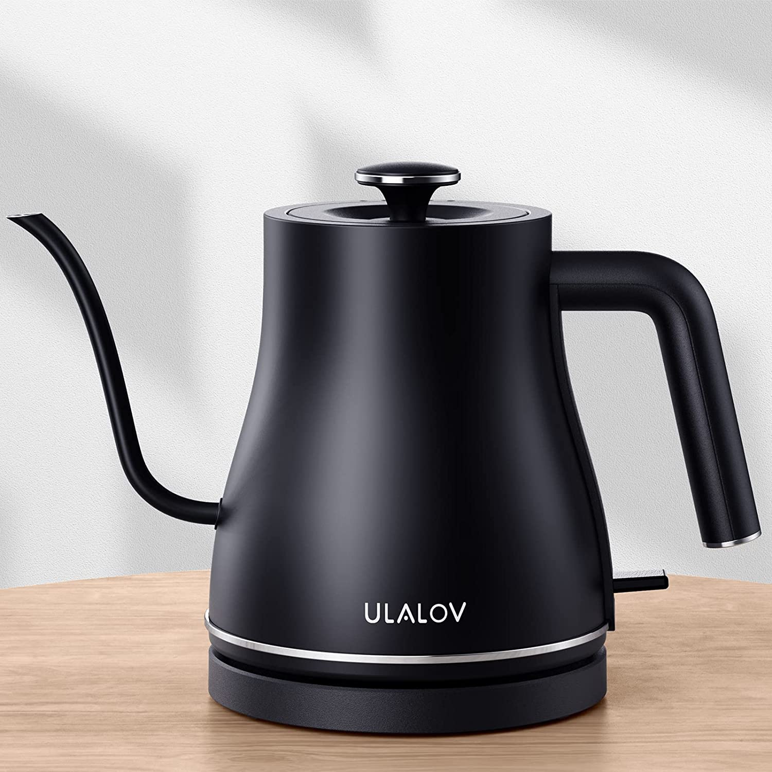 Ulalov Electric Gooseneck Kettle Ultra Fast Boiling Hot Water Kettle 100% Stainless Steel for Pour-over Coffee and Tea， Leak-Proof Design， Auto Shutoff Anti-dry Protection， 1200W-0.8L， Matte Black