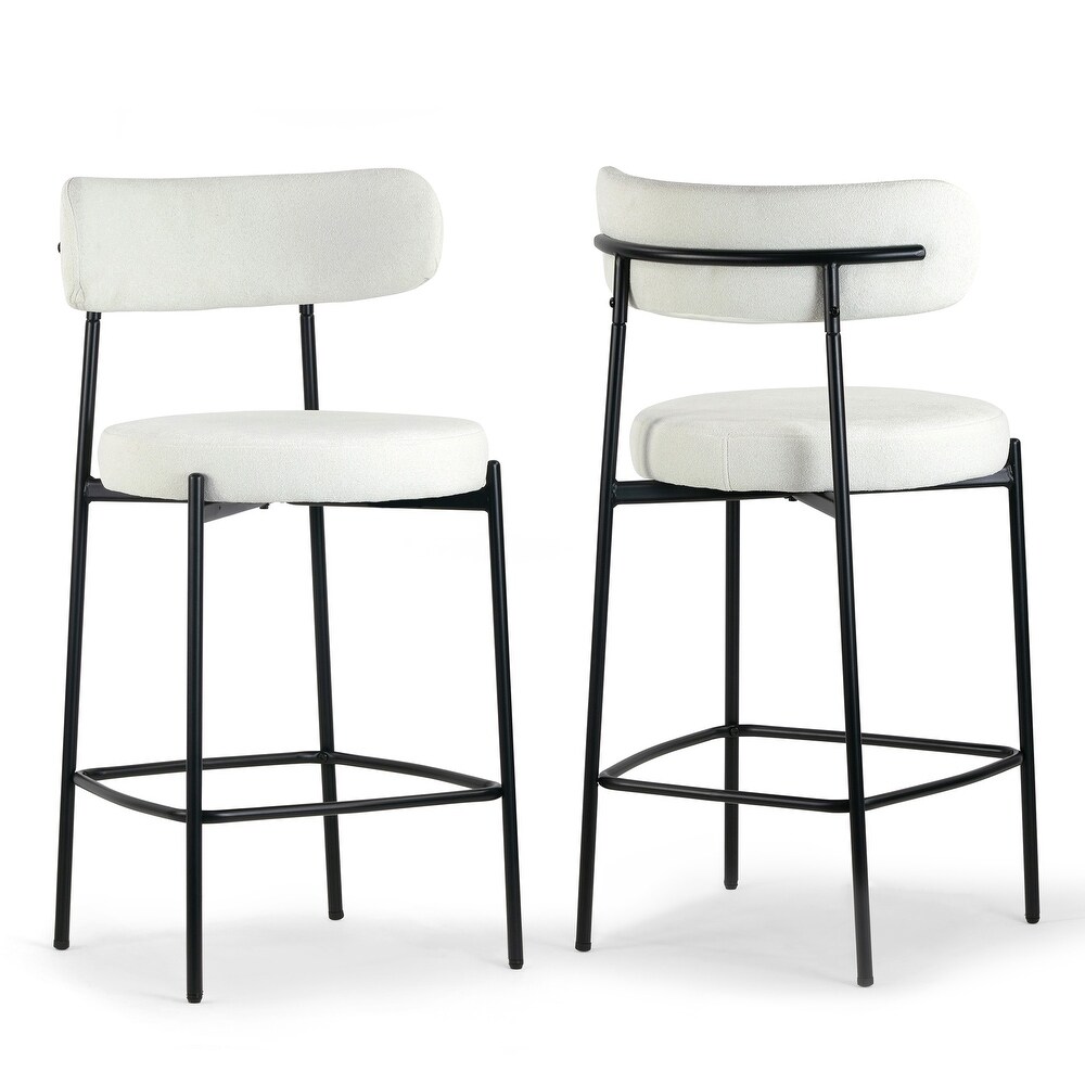 Set of 2 Awen White Boucle Counter Stool with Black Legs