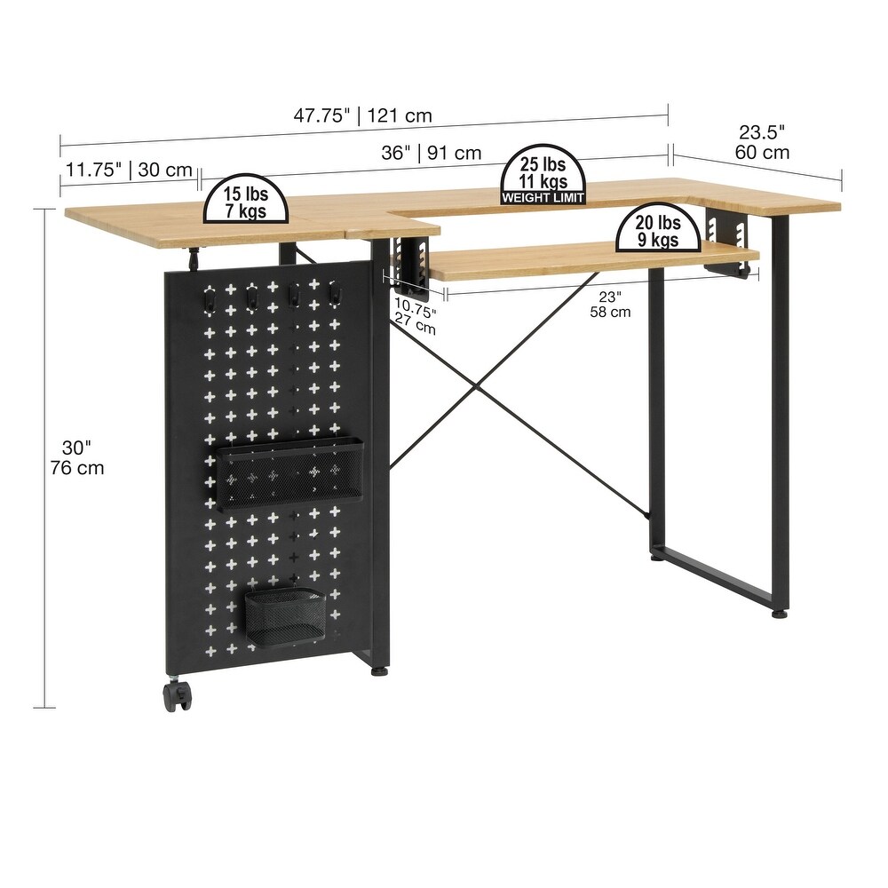 Sew Ready Pivot Sewing Table with Storage Panel and Adjustable Platform